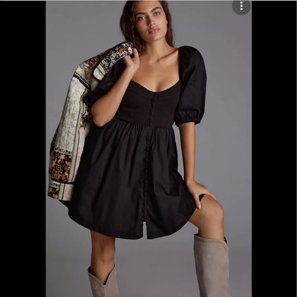 Maeve Dresses & Skirts - Maeve Black Puff Sleeve Sweetheart Dress XS